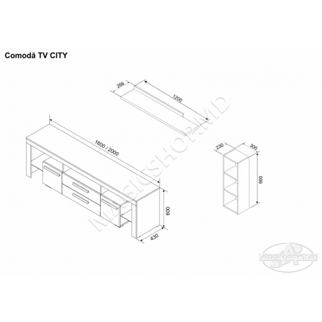 Комод Ambianta TV CITY Alb/Grafit